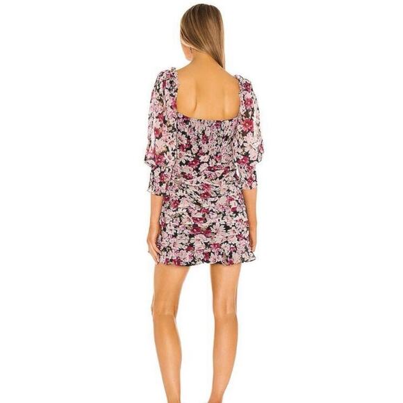 ASTR The Label Dress Large Keira Pink Floral Print Ruched Smocked Mini Dress - Picture 2 of 16